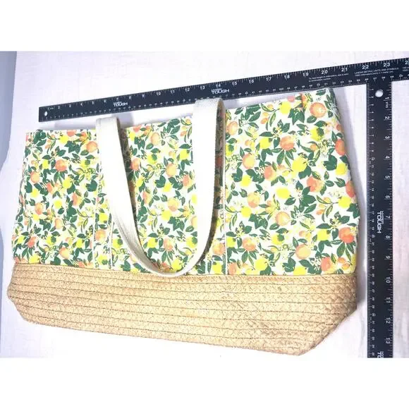 Martha Stuarts The Perfect Tote Citrus Floral Yellow Orange Matching Wrist Purse - Picture 4 of 7